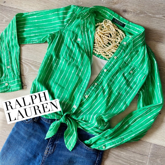 Ralph Lauren Tops - Lauren by Ralph Lauren Green Waist-tie Shirt sz PS